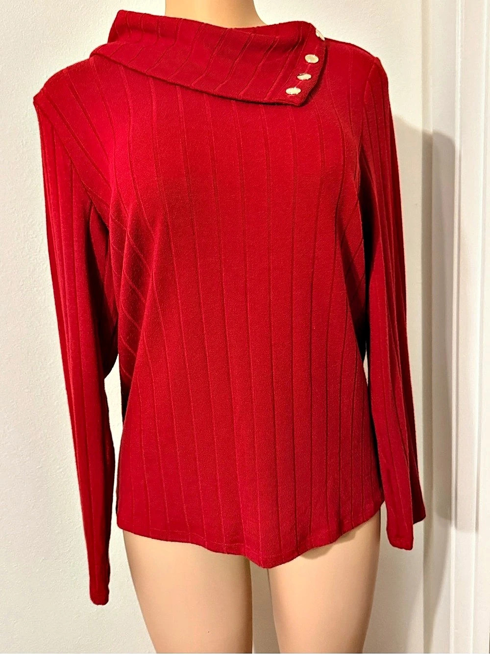 Rafaella Ribbed Cowl Neck Sweater in Red Size Medium